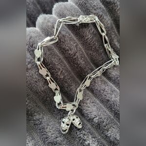 Vintage Sterling Silver Heart Link Chain Bracelet, with Theatre Mask Charms.